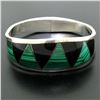 Image 2 : .950 Taxco Silver Designers Malachite & Black Onyx Inlay Bangle Bracelet
