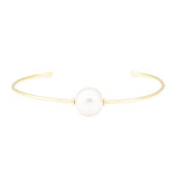 0.02 ctw Diamond and Pearl Cuff Bracelet - 14KT Yellow Gold