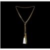 Image 2 : Double Leather Tassel Chain Necklace - Gold Plated