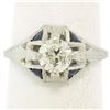 Image 4 : Antique Art Deco 20kt White Gold Diamond and Sapphire Engagement Ring