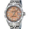 Image 1 : Rolex Ladies Stainless Steel Salmon 18K Gold Pyramid Bezel Diamond Datejust