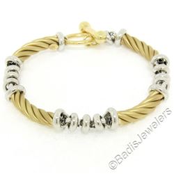 14kt Yellow Gold Twisted Tube and 14kt White Gold Rolo Link Chain Toggle Bracele