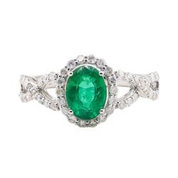 1.26 ctw Emerald and Diamond Ring - 18KT White Gold
