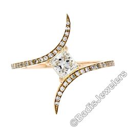 18kt Rose Gold 0.60 ctw Princess and Round Diamond Bypass Ring