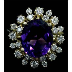 3.66 ctw Amethyst and Diamond Ring - 14KT Yellow Gold