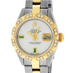 Rolex Ladies 2 Tone Yellow Gold MOP & Pyramid Diamond Datejust Wriswatch