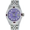 Image 2 : Rolex Ladies Stainless Steel Purple Stamp Diamond & Ruby Datejust Wristwatch
