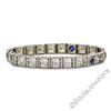 Image 4 : Art Deco Etched 14kt White Gold Diamond and Sapphire Filigree Line Bracelet