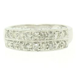 .950 Platinum 0.72 ctw Dual Row Round Diamond Band Ring w/ Open Gallery