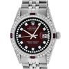 Image 1 : Rolex Mens Stainless Steel Diamond Lugs Red Vignette & Ruby Datejust Wristwatch