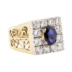 2.84 ctw Blue Sapphire And Diamond Ring - 18KT White And Yellow Gold
