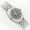 Image 3 : Rolex Mens Stainless Steel Black Diamond & Ruby 36MM Datejust Wristwatch