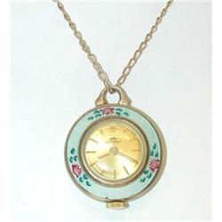2717 BUCHERER Enamel Watch w/Necklace Chain