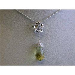 3079 14kw Gold Necklace with Quartz and Diamond Pendant