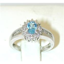 6005 14KW Gold Ring w/ Blue Topaz/ Diamonds