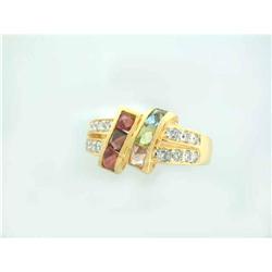 6039 18ky Gold Ring w/ Multi-colored Gemstones/ Diamond
