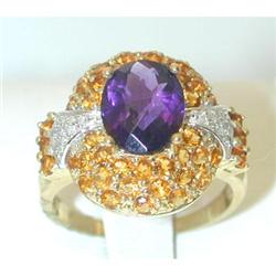 6041 10K Gold Ring w/ Amethyst/ Citrine/ Diamonds