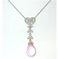 6046 18KW Gold Necklace w/ Pink Topaz/ Diamonds Pendant