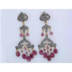 6059 18k Gold/ Silver Earrings w/ Diamonds and Tourmali