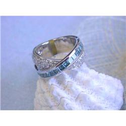 6463 18k White Gold Ring with Round & Blue Diamonds