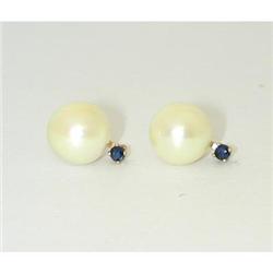 5580 14K Gold Pearl Earrings w/sapphires
