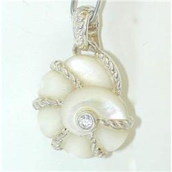 1437 JUDITH RIPKA Silver Shell Pendant w/Cubic Zirconia