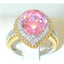 2555 14K TT Gold Pink Quartz Ring w/Diamond