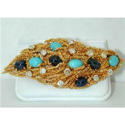 2966 18K Gold Sapp/Turquoise Pin w/Diamond