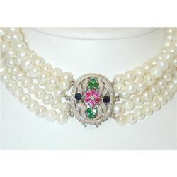2610 14KW Gold Pearl Necklace w/Pearl/Diamond