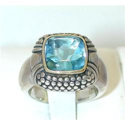 2581 Silver/14k Gold Blue Topaz Ring