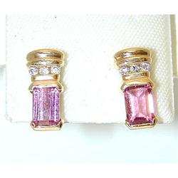 2014 14K Gold Post Earrings w/ Pink Quartz/ Diamonds