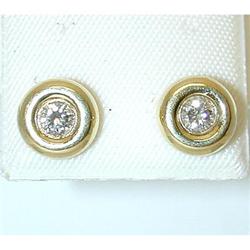2074 14K Gold Post Earrings w/ Diamonds