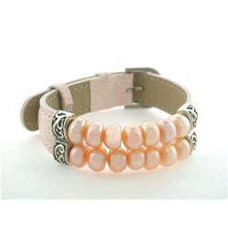 2409 Leather Bracelet with Silver and Pearls