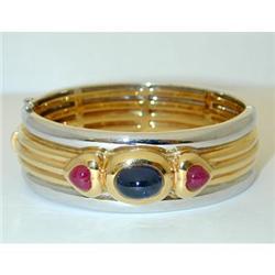 2424 SALAVETTI 18K 2 Tone Gold Bangle w/Sapphire/Ruby