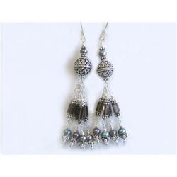2453 Dangling Silver, Topaz and Pearl Earrings