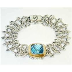 2454 David Yurman Silver/18K Gold Bracelet w/Blue Topaz