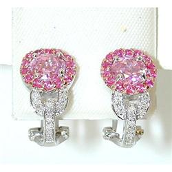 4257 14KW Gold Pink Quartz Earrings w/Pink Sapphire/Dia