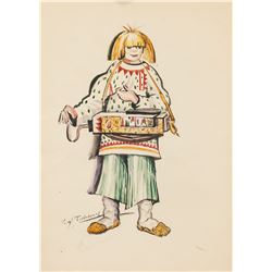 Sergey Chekhonin Russian Watercolor & Pencil 1925