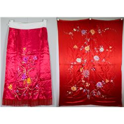 Two Assorted Red Embroidery Bed Sheet & Skirt