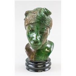 Verdite Stone Sculpture of a Woman's Head