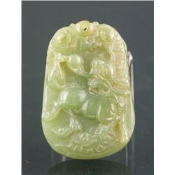 Chinese Hetian Green Jade Carved Pendant