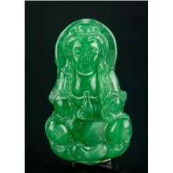 Burma Fine Green Jadeite Carved Guanyin Pendant