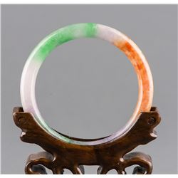 Chinese Tri-tone Jadeite Carved Bangle