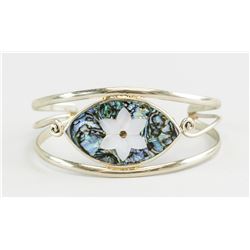 Silver Mother Of Pearl Abalone Bangle Bracelet