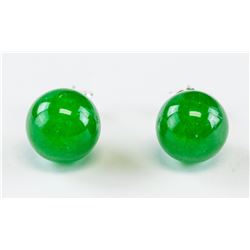 Pair of Green Jade Sphere Earrings