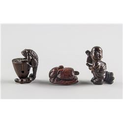 Three Assorted Japanese Boxwood Carved Netsuke