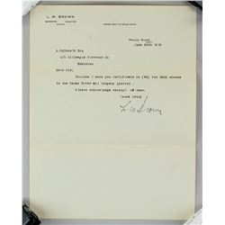 1919 L.W. Brown Letter for Smoky Oil Company Stock
