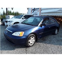 A12E --  2001 HONDA CIVIC DX, BLUE, 368,219 KMS "NO RESERVE"