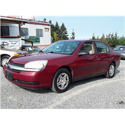 A12D --  2005 CHEVROLET MALIBU , Red , 246855  KM's "NO RESERVE"