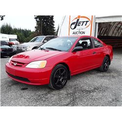 B5 --  2001 HONDA CIVIC LX COUPE, RED, 272,660 KMS